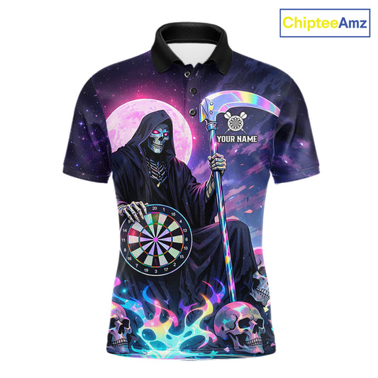 Galaxy Holographic Grim Reaper Dartboard Skull Dart Polo Shirts For Men Custom Name For Dart Players NYN2686