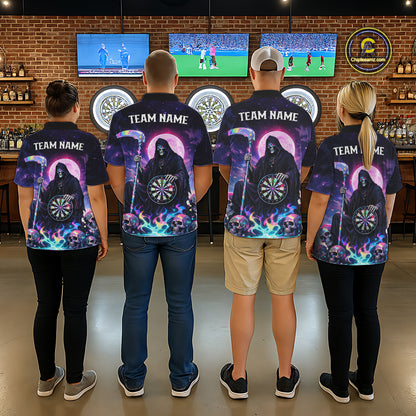 Galaxy Holographic Grim Reaper Dartboard Skull Dart Polo Shirts For Women Custom Name For Dart Players NYN2686