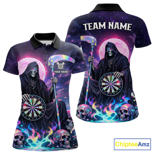 Galaxy Holographic Grim Reaper Dartboard Skull Dart Polo Shirts For Women Custom Name For Dart Players NYN2686