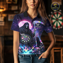 Load image into Gallery viewer, Galaxy Holographic Grim Reaper Dartboard Skull Dart Polo Shirts For Women Custom Name For Dart Players NYN2686