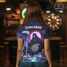 Load image into Gallery viewer, Galaxy Holographic Grim Reaper Dartboard Skull Dart Polo Shirts For Women Custom Name For Dart Players NYN2686