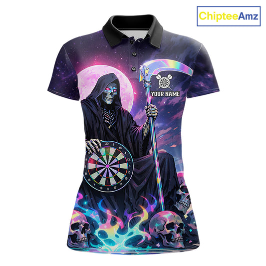 Galaxy Holographic Grim Reaper Dartboard Skull Dart Polo Shirts For Women Custom Name For Dart Players NYN2686