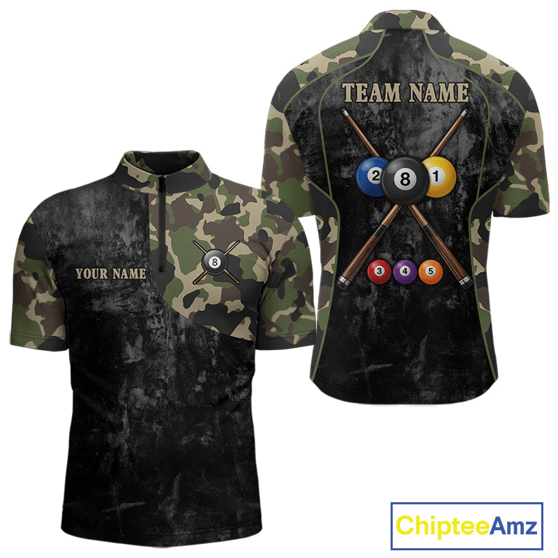 Black Grunge Camouflage Billiard Pool Shirt For Men Custom 8 Ball Billiard Team Jersey NYN3065