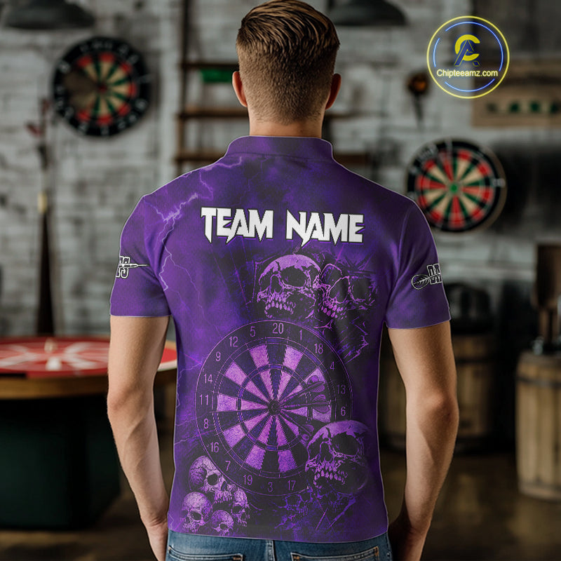 Custom Grunge Purple Dartboard Multi-Skull Dart Men Polo Shirt Dart Team Jerseys NYN1621