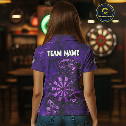 Custom Grunge Purple Dartboard Multi-Skull Dart Women Polo Shirt Dart Team Jerseys NYN1621