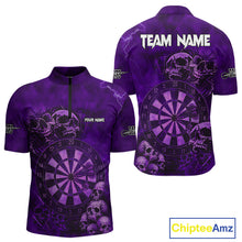 Load image into Gallery viewer, Custom Grunge Purple Dartboard Multi-Skull Dart Men Quarter-Zip Shirt Dart Team Jerseys NYN1621