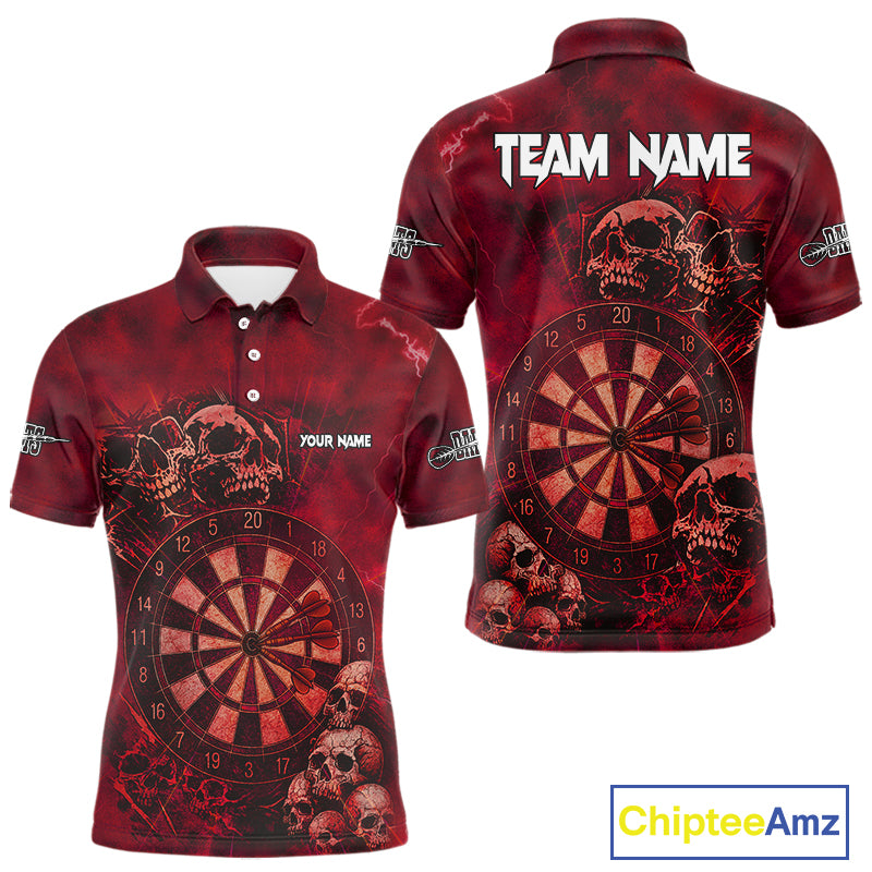 Custom Grunge Red Dartboard Multi-Skull Dart Men Polo Shirt Dart Team Jerseys NYN1622