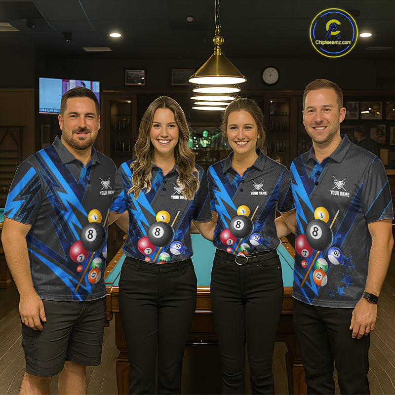 Grey & Blue Billiard Flame 8 Ball Pool Shirt For Men Personalized Team Billiard Tournament Jersey NYN3785