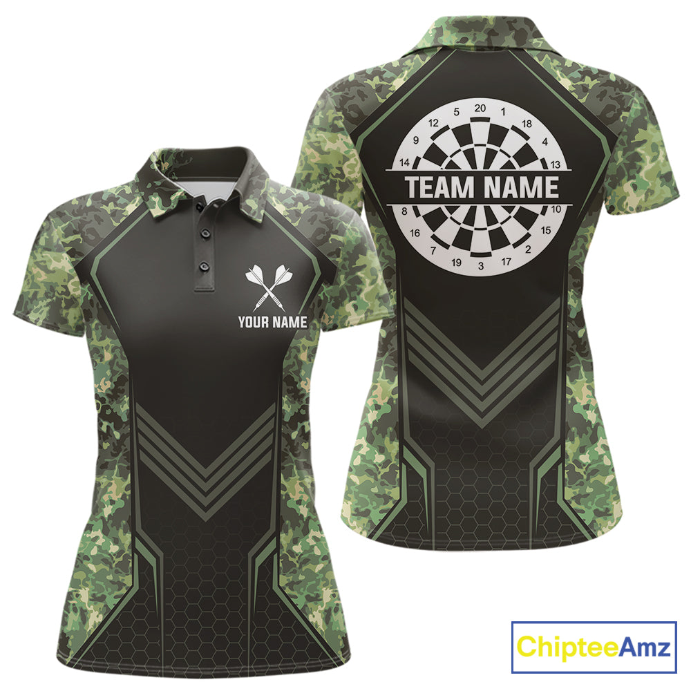 Green Grunge Camo Dart Shirt For Women Custom Military Camo Dart Team Polo 1/4 Zip Jersey NYN4084