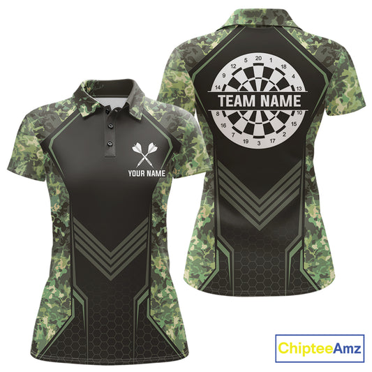 Green Grunge Camo Dart Shirt For Women Custom Military Camo Dart Team Polo 1/4 Zip Jersey NYN4084