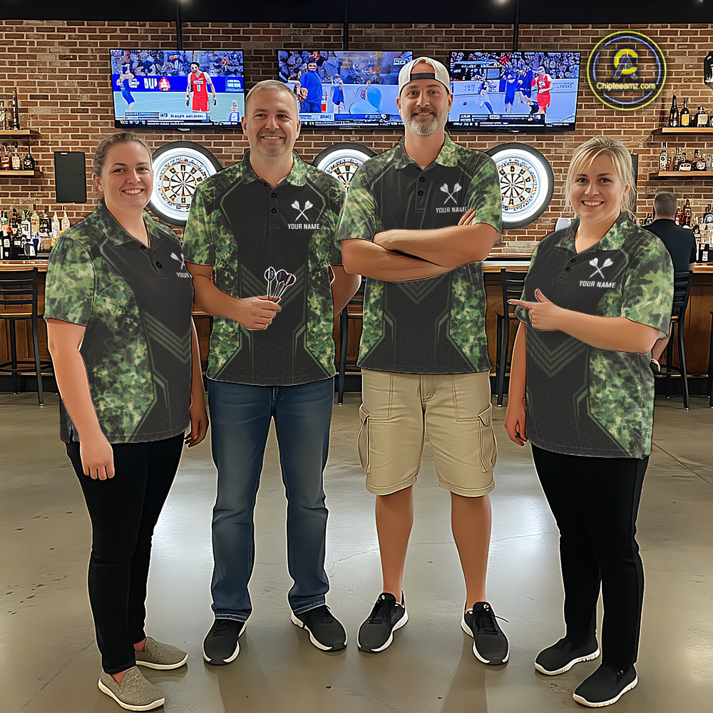 Green Grunge Camo Dart Shirt For Women Custom Military Camo Dart Team Polo 1/4 Zip Jersey NYN4084