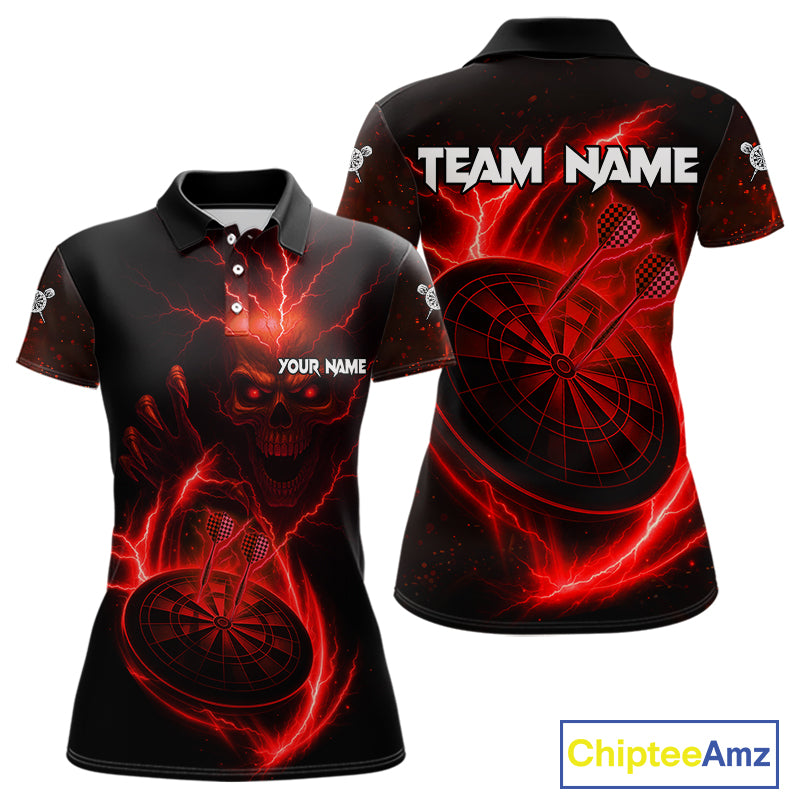 Custom Lightning Dartboard Red Skull Dart Women Polo Jerseys Dart Tournament Shirt NYN1670