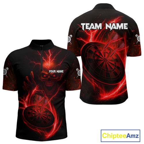 Custom Lightning Dartboard Red Skull Dart Men Quarter-Zip Jerseys Dart Tournament Shirt NYN1670