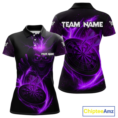 Custom Lightning Dartboard Purple Skull Dart Women Polo Jerseys Dart Tournament Shirt NYN1671
