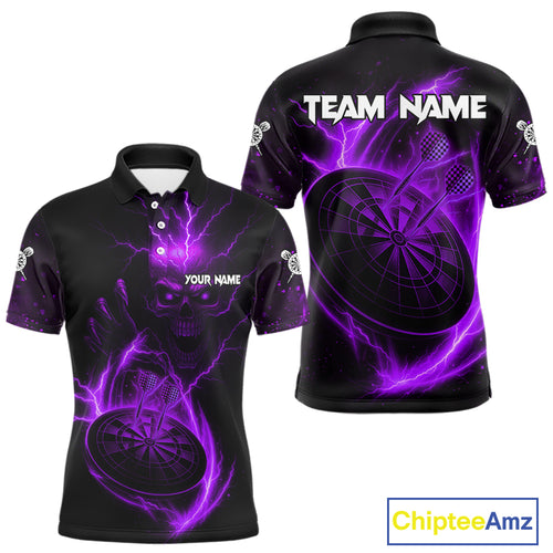 Custom Lightning Dartboard Purple Skull Dart Men Polo Jerseys Dart Tournament Shirt NYN1671