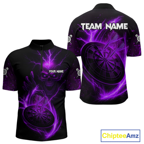 Custom Lightning Dartboard Purple Skull Dart Men Quarter-Zip Jerseys Dart Tournament Shirt NYN1671