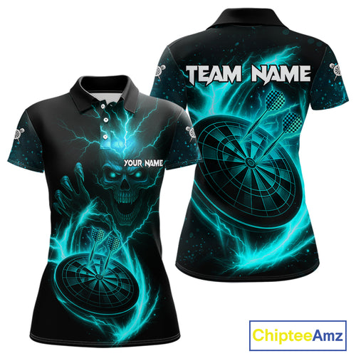 Custom Lightning Dartboard Turquoise Skull Dart Women Polo Jerseys Dart Tournament Shirt NYN1672