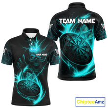 Load image into Gallery viewer, Custom Lightning Dartboard Turquoise Skull Dart Men Polo Jerseys Dart Tournament Shirt NYN1672