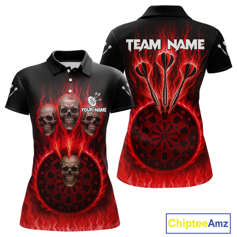 Custom Red Flames Dartboard Horror Multi Skull Dart Women Polo Jerseys Outfits Dart Shirt NYN1679