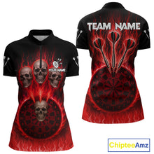 Load image into Gallery viewer, Custom Red Flames Dartboard Horror Multi Skull Dart Women Quarter-Zip Jerseys Outfits Dart Shirt NYN1679