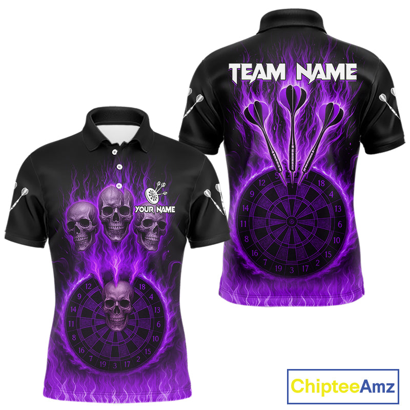 Custom Purple Flames Dartboard Horror Multi Skull Dart Men Polo Jerseys Outfits Dart Shirt NYN1680