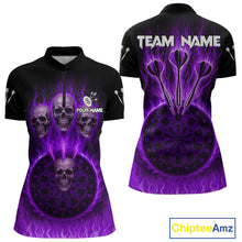 Load image into Gallery viewer, Custom Purple Flames Dartboard Horror Multi Skull Dart Women Quarter-Zip Jerseys Outfits Dart Shirt NYN1680