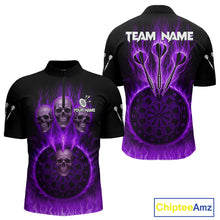 Load image into Gallery viewer, Custom Purple Flames Dartboard Horror Multi Skull Dart Men Quarter-Zip Jerseys Outfits Dart Shirt NYN1680