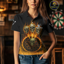 Load image into Gallery viewer, Custom Yellow Flames Dartboard Horror Multi Skull Dart Women Polo Jerseys Outfits Dart Shirt NYN1681