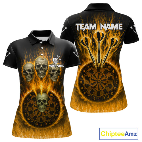 Custom Yellow Flames Dartboard Horror Multi Skull Dart Women Polo Jerseys Outfits Dart Shirt NYN1681