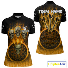 Load image into Gallery viewer, Custom Yellow Flames Dartboard Horror Multi Skull Dart Women Quarter-Zip Jerseys Outfits Dart Shirt NYN1681