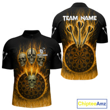 Load image into Gallery viewer, Custom Yellow Flames Dartboard Horror Multi Skull Dart Men Quarter-Zip Jerseys Outfits Dart Shirt NYN1681