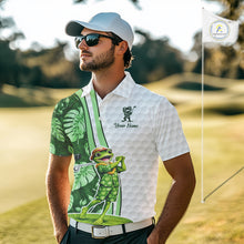 Load image into Gallery viewer, Funny Frog Golf Polo Shirt Custom Green Monstera Pattern White Golf Attire For Men NYN2842