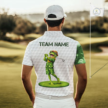 Load image into Gallery viewer, Funny Frog Golf Polo Shirt Custom Green Monstera Pattern White Golf Attire For Men NYN2842