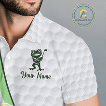 Load image into Gallery viewer, Funny Frog Golf Polo Shirt Custom Green Monstera Pattern White Golf Attire For Men NYN2842