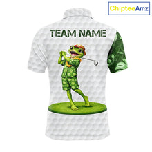 Load image into Gallery viewer, Funny Frog Golf Polo Shirt Custom Green Monstera Pattern White Golf Attire For Men NYN2842
