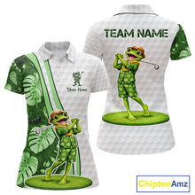 Load image into Gallery viewer, Funny Frog Golf Polo Shirt Custom Green Monstera Pattern White Golf Attire For Women NYN2842