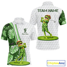 Load image into Gallery viewer, Funny Frog Golf Polo Shirt Custom Green Monstera Pattern White Golf Attire For Men NYN2842