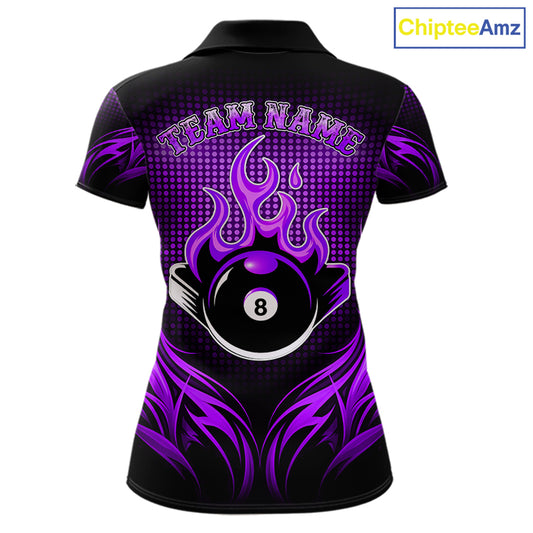 Custom Purple Flaming 8 Ball Billiard Shirts For Women Billiard League Billiard Team Shirts NYN2848