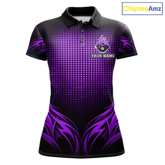 Custom Purple Flaming 8 Ball Billiard Shirts For Women Billiard League Billiard Team Shirts NYN2848