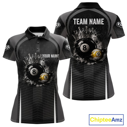 Personalized Grunge Crown 8 Ball & 9 Ball Billiard Pool Shirt For Women Custom Billiard Team Jersey NYN3216