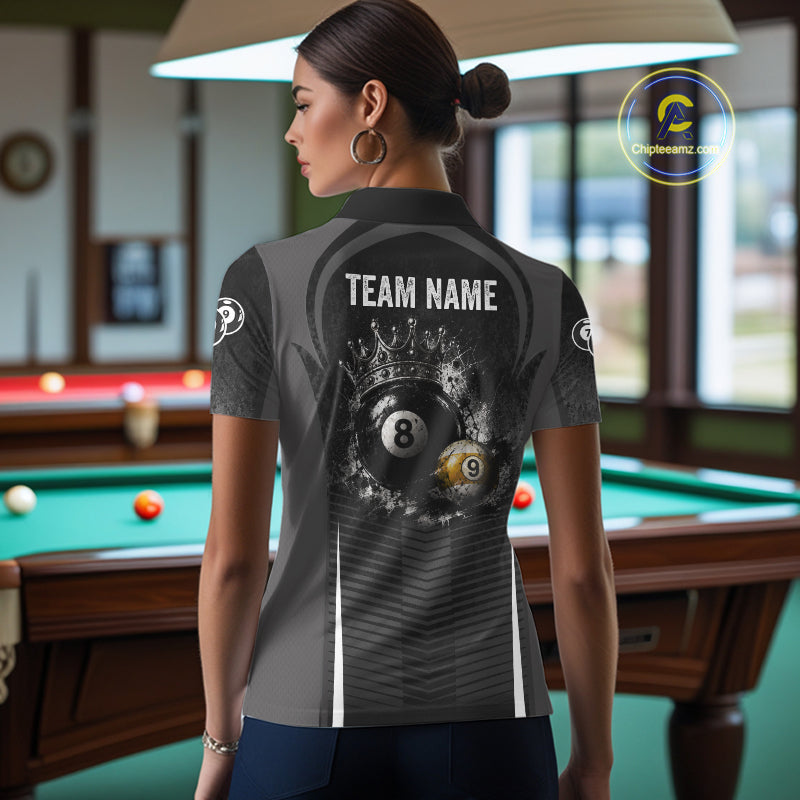 Personalized Grunge Crown 8 Ball & 9 Ball Billiard Pool Shirt For Women Custom Billiard Team Jersey NYN3216
