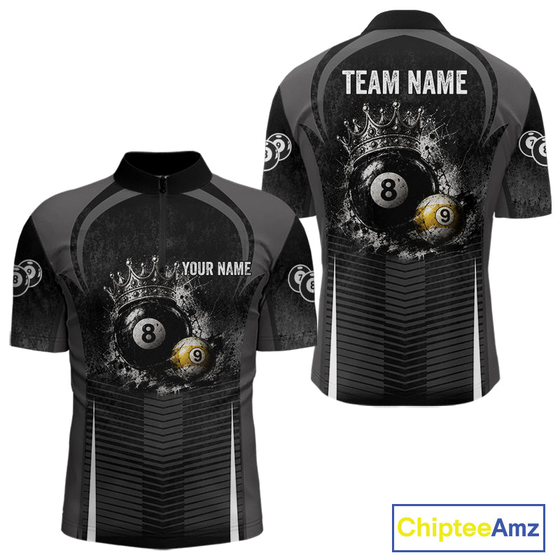 Personalized Grunge Crown 8 Ball & 9 Ball Billiard Pool Shirt For Men Custom Billiard Team Jersey NYN3216