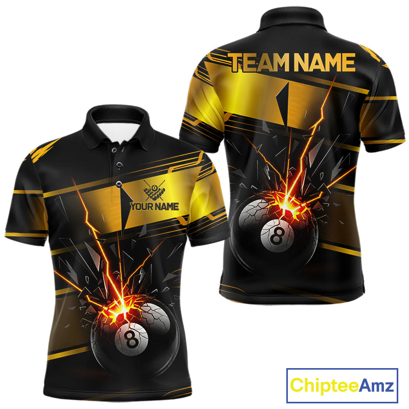 Thunder Cracked 8 Ball Billiard Shirt For Men Custom Black And Gold Billiard Pool Team Jersey NYN3224