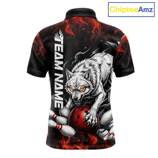 Fire Flame Funny Wolf Bowling Ball Jersey For Men Personalized Bowling Team Shirts | Red NYN3226