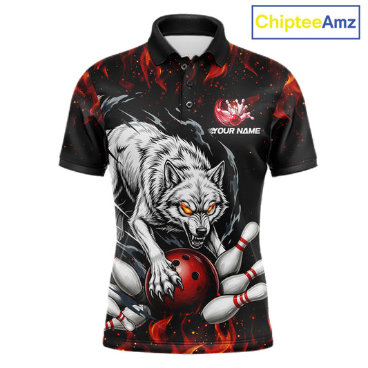 Fire Flame Funny Wolf Bowling Ball Jersey For Men Personalized Bowling Team Shirts | Red NYN3226