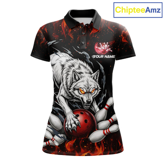 Fire Flame Funny Wolf Bowling Ball Jersey For Women Personalized Bowling Team Shirts | Red NYN3226