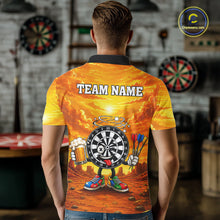 Load image into Gallery viewer, Male dart player wearing Beer and Dartboard Desert dart jersey at dart league tournament and team competition