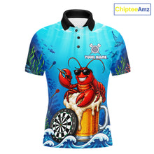 Load image into Gallery viewer, Funny Ocean Lobster Beer men's dart polo shirt custom dart team jersey, tournament dart apparel, personalized dart uniform