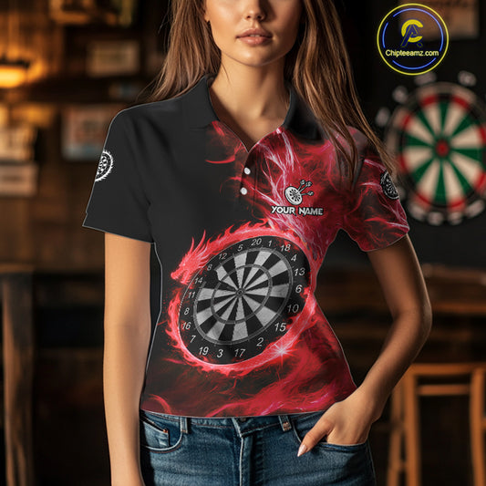 Custom Black-Red Dragon Lightning Dartboard Dart Women Polo Jerseys Dart Team Shirt NYN1689
