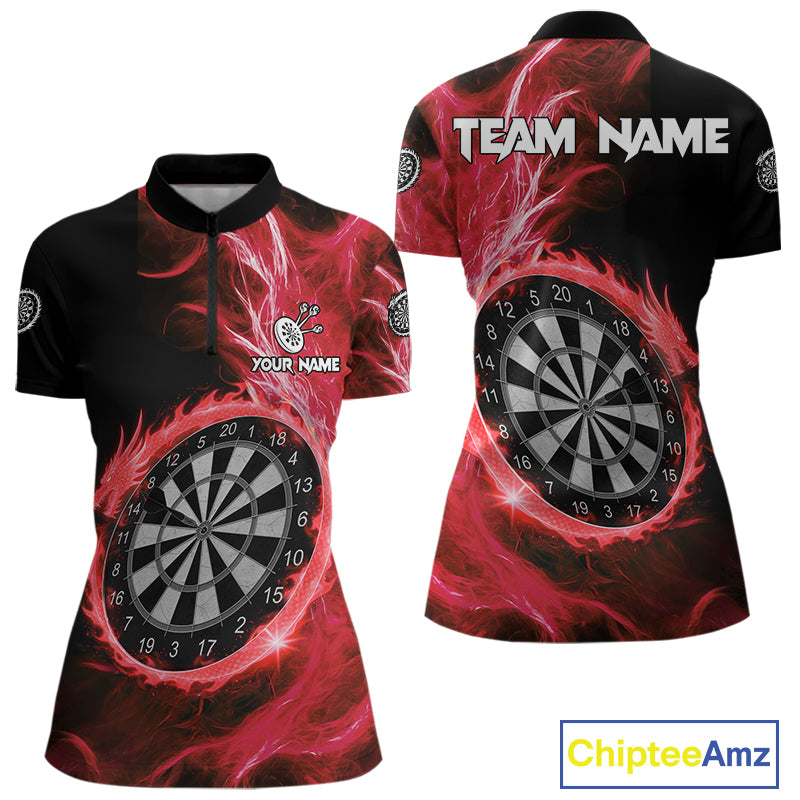 Custom Black-Red Dragon Lightning Dartboard Dart Women 1/4-Zip Jerseys Dart Team Shirt NYN1689